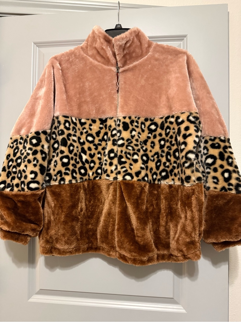 Women's Faux Fur Colorblock Jacket with Leopard Panel - Pink & Brown by Ugg